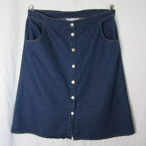 Denim Jean Skirt, A-line, Elastic Waist, Button Front, Medium Wash, Plus, 2X